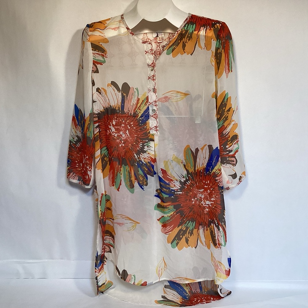 Anthropologie  Fig & Flower Women’s sheer blouse size large boho peasant design